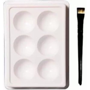 Elecsera Facial Cosmetic 6 Cups Tool Tray Plastic Washable For Salon, White Colour Tray with Eyeshadow/Lipstick Brush (2 Items in the set)