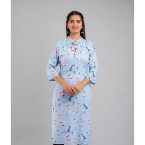 MAUKA - Light Blue Rayon Women's Straight Kurti ( Pack of 1 ) - None