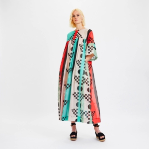 Rayon Cotton Printed Kaftan Dress-M