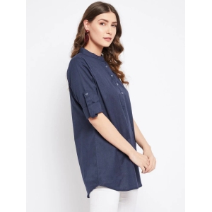 Women Blue Mandarin Collar Tunic