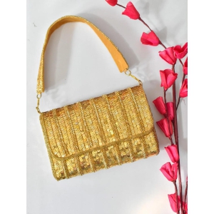 Gold Sequence Flap Clutch Bag