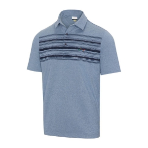 Greg Norman Men's Engineered Wave Stripe Polo - Navy-XXL