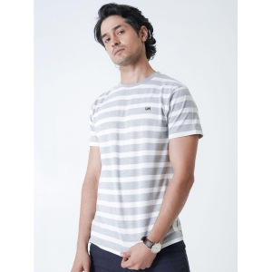 UrbanMark Men Regular Fit Round Half Sleeves Horizontal Striped T Shirt-Light Grey & White - None