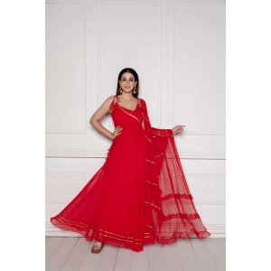 Crimson Red Strappy Anarkali with Dupatta-3XL