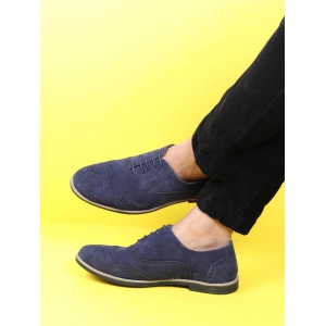 Men Navy Suede Leather Brogue Shoes with TPR Welted Sole-6