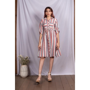 Crimson Sky Striped Shirt Dress-XL