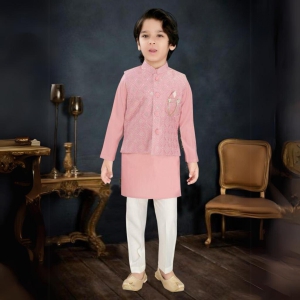 Onion Pink Sequins Work Chikankari Jacket with Kurta and Pajamas-8 (8-9 years)