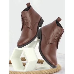 Men Brown Genuine Leather Broad Feet Mid Top Chukka Lace Up Boots with TPR Welted Sole-7
