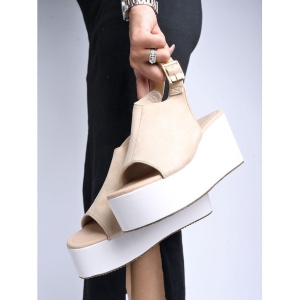 Shoetopia Stylish Peep Toe Cream Platform Heels & Girls - None