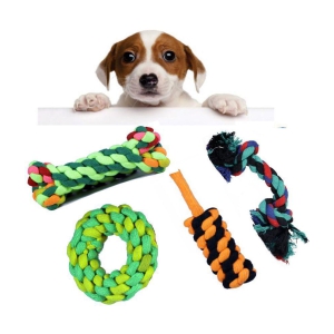 Donut, Carrot, Bone, Basic 1 Rope Toys for Dogs, Puppy chew Teething Set of 4