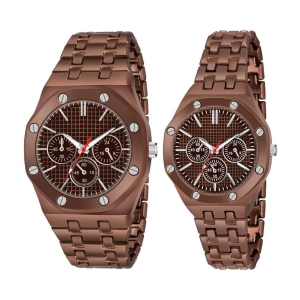 acnos Brown Stainless Steel Analog Couples Watch