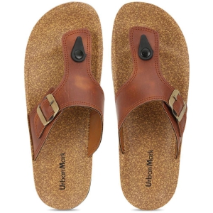 UrbanMark Men Comfortable Birkenstock T-Shape with Side Buckle Thong Flip-Flop -Tan - None