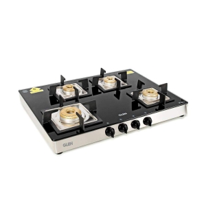 Glen 4 Burner Glass LPG Gas Stove High Flame Forged Brass Burner, Extra Wide, Manual Black (1048 SQ GT FB)