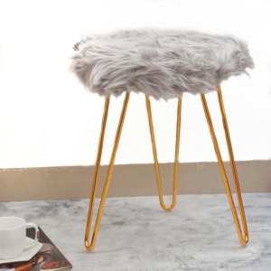 Comfortable and Soft Texture Round Grey Fur Stool