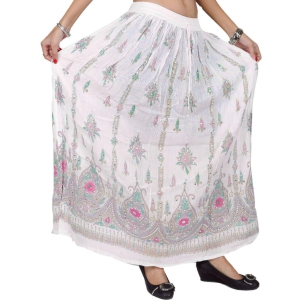 Ivory Long Skirt With Printed Flowers and Embroidered Sequins