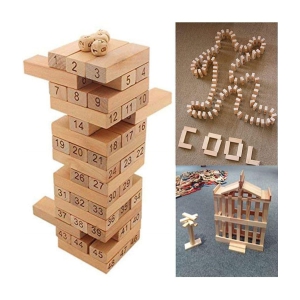 FRATELLI JENGA Tumbling Tower Customizable Numbered Wooden Blocks with 4 Dices, Stacking Game Kids/Adults Game - 48 Pieces