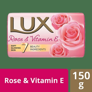 Lux Rose & Vitamin E Soap Bar, For Soft Glowing Skin with 7 Beauty Ingredients, 150 g Carton