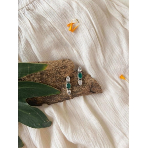 Trinetra mini silver studs with emerald stone