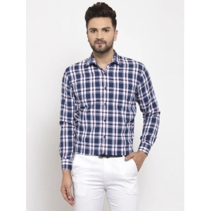 Indian Needle Navy Men''s Cotton Checked Formal Shirt''s-L / Navy-Blue