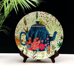 Blue Kettle Wall Plate-Small: 19 Cm