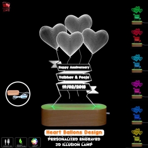 3D Illusion Multi-Color LED Lamp with Heart Balloon Birthday Design