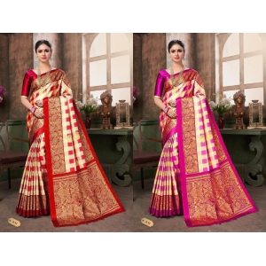 Posh Printed Mysore Silk Saree (Pack Of 2)