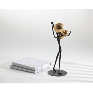 EuroxoArt Human figurine in black tackles three orbs in an alluring mirror-finished copper colour