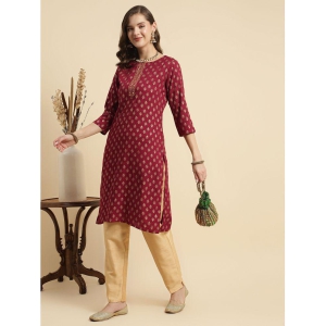 Rangita Women Maroon Rayon Embroidered Knee Length Straight Kurti - None