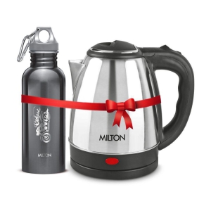 Milton Combo Set Go Electro 1.2 Ltrs Electric Kettle and Alive 750 ml Black, Stainless Steel Water Bottle