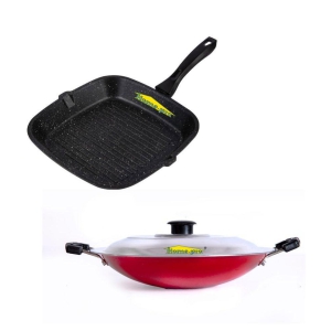 HomePro Non-Stick Set, Grill Pan 26 cm, Appa Chetty 22.5 cm (Pack of 2)