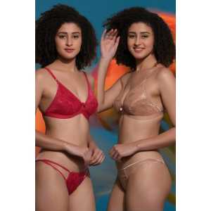 JOMFERRY 070 Lingeries Set Of 2 pcs | Non-Padded | For Womens and Girls | Red,Beige-30