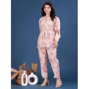 Light Pink Floral Printed Co-ord Set For Women-DOUBLE EXTRA LARGE