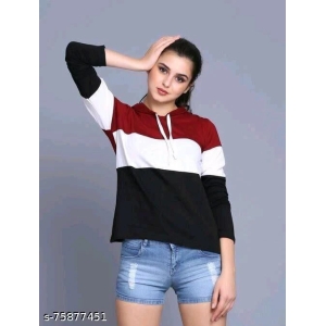 Women trendy full sleeve color block tshirt