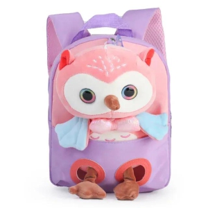Cute Owl Theme Soft Plush Backpack for Kids-Purple
