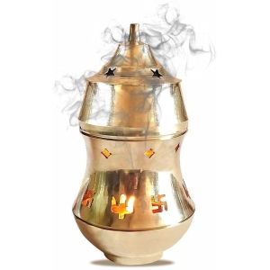 DOKCHAN Brass Oil Lamp Diffuser Incense Kapoor Camphor Essential Fragrance Oil Burner Brass Table Diya (Height: 5.5 inch) Pack of 01