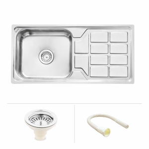 Square Single Bowl (45 x 20 x 9 Inches) Premium Stainless Steel Kitchen Sink with Drainboard - by Ruhe®