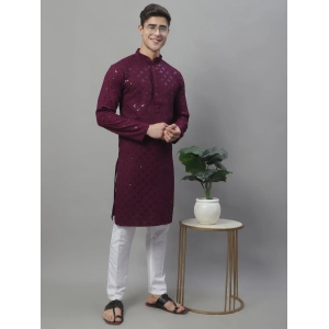 Men''s Purple Chikankari Embroidered and Sequence Kurta with Pyjama.-S / Purple