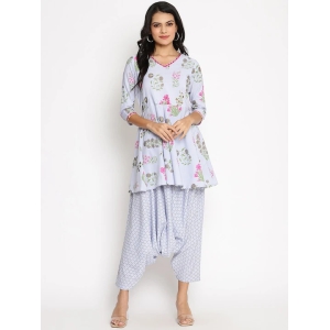 Women Blue Floral Printed Panelled Kurti with Harem Pants