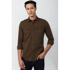 Men Brown Super Slim Fit Solid Full Sleeves Casual Shirt