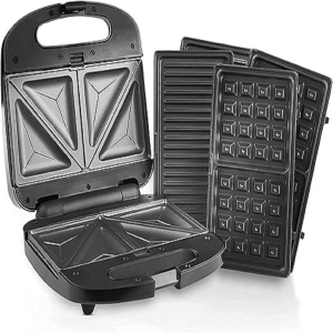 Pablos 3 in 1 Non Stick 750 Watts Waffle Maker, Sandwich Maker & Grill | 3 Detachable Interchngable Plates | Easy to Clean & Use with Indicator Lights