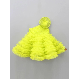 GETCHI Lime Green Kids Heavy Soft Net Frock for Baby Girl-4-5 Years