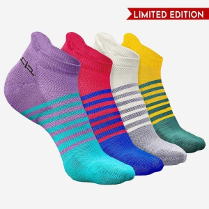 Bamboo Men Ankle Socks (Striped) - 4 Pairs-Pink | Purple | Yellow | White