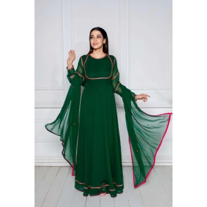 Emerald Green Embroidered Anarkali with Dupatta-4XL