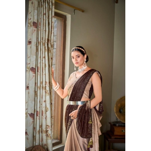 Brown Color Rangoli Silk Swarovski Saree