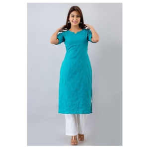 SVARCHI - Turquoise Cotton Blend Womens Straight Kurti - XXL