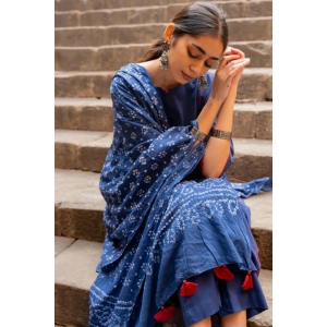 Midnight blue kurta set with dupatta-S