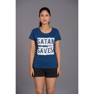 Satan Saves Printed Navy Blue T-Shirt for Women