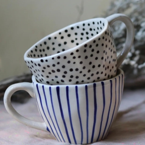 Blue Lined & Black Polka Mug