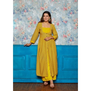 Sunrise Yellow Front Slit Kurta Set-XL