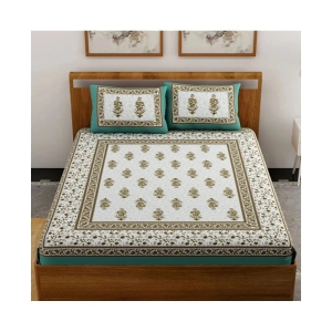 Uniqchoice - Turquoise Cotton Double Bedsheet with 2 Pillow Covers - Turquoise